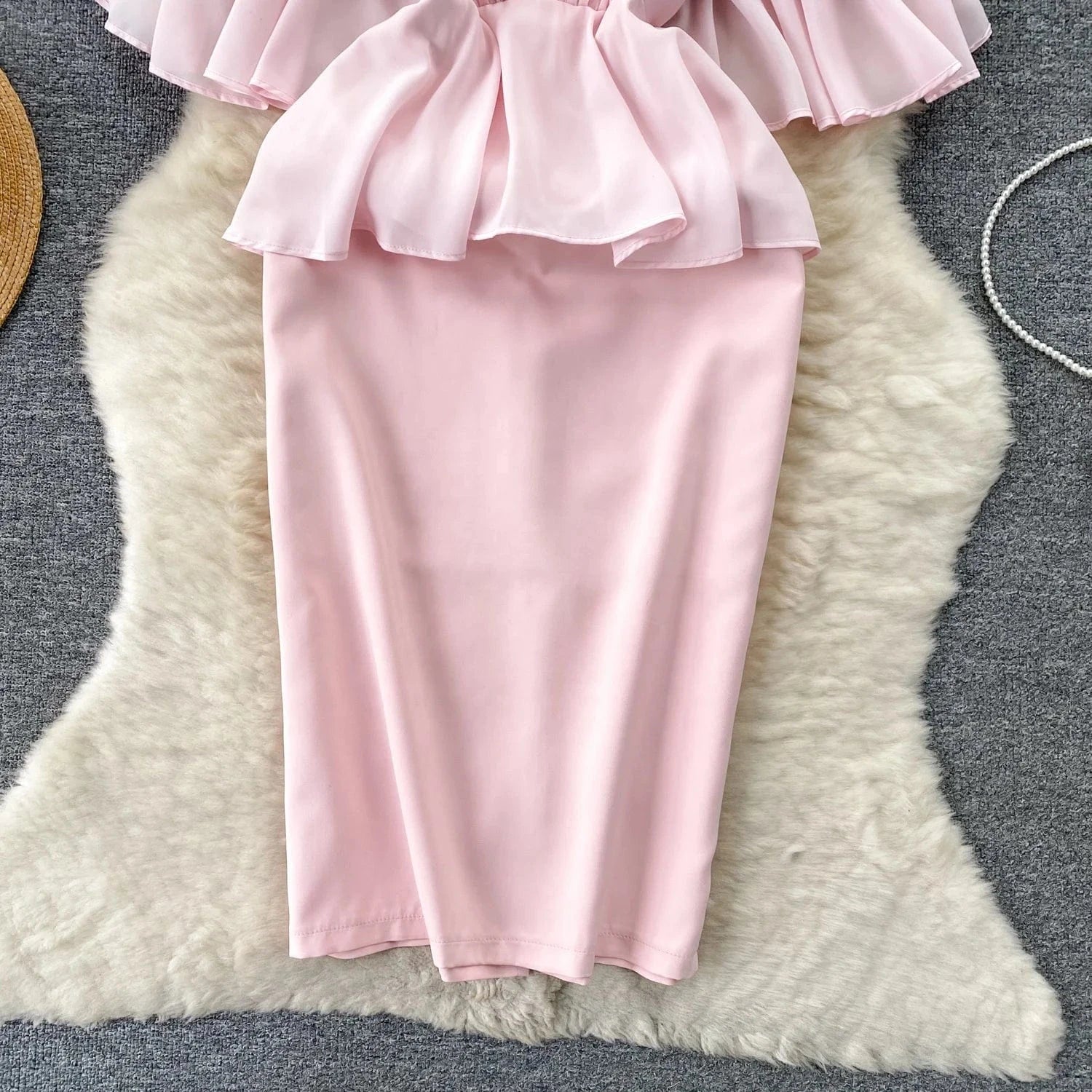 Senior Sense Of Temperament Dress Female Design Sense Ruffled Shawl Waist Slimming Two Buttock Dress