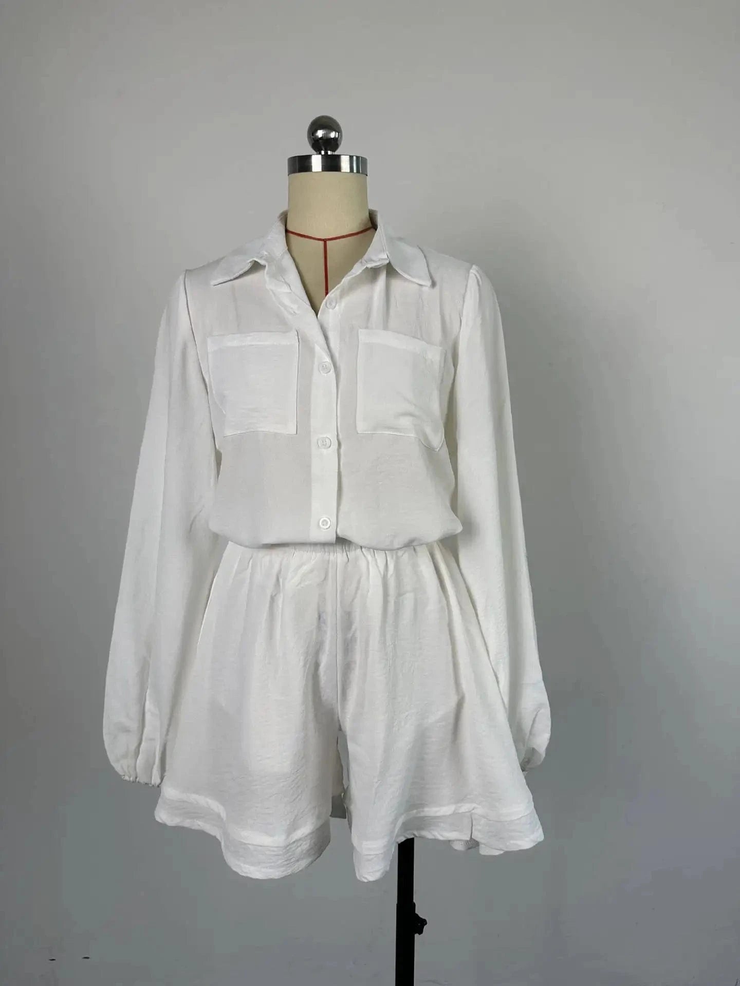 Sense Of Quality 2024 Long Sleeve Blouse White Shirt Two Piece Short Set For Women