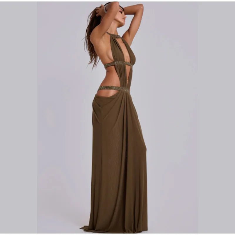 Sequin Halter Backless Maxi Dress - SN Wigs & More