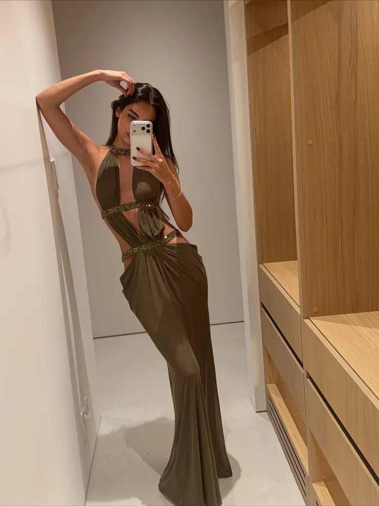 Sequin Halter Backless Maxi Dress - SN Wigs & More