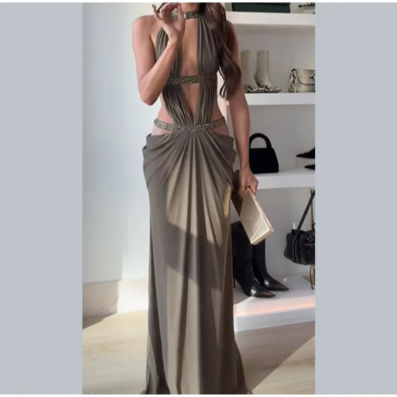 Sequin Halter Backless Maxi Dress - SN Wigs & More