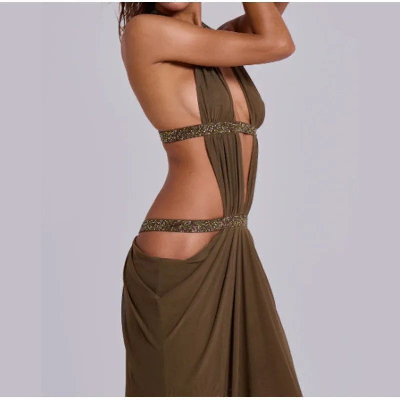 Sequin Halter Backless Maxi Dress - SN Wigs & More
