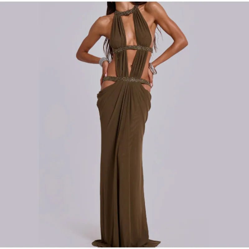 Sequin Halter Backless Maxi Dress - SN Wigs & More