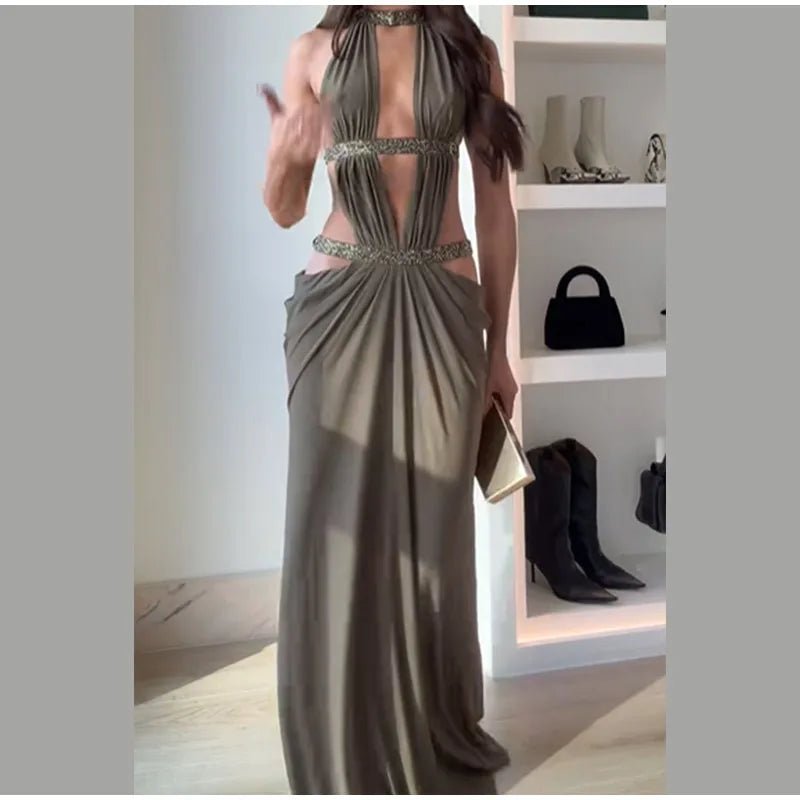 Sequin Halter Backless Maxi Dress - SN Wigs & More