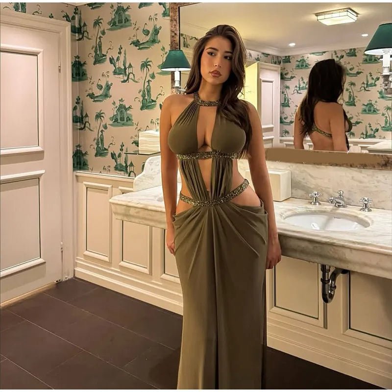 Sequin Halter Backless Maxi Dress - SN Wigs & More