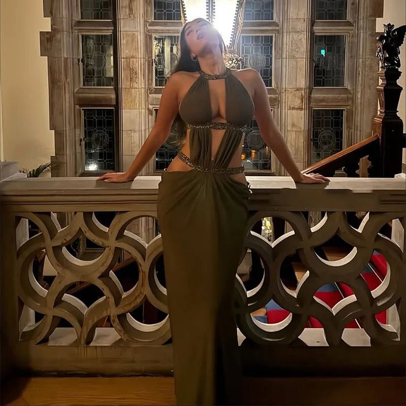 Sequin Halter Backless Maxi Dress - SN Wigs & More