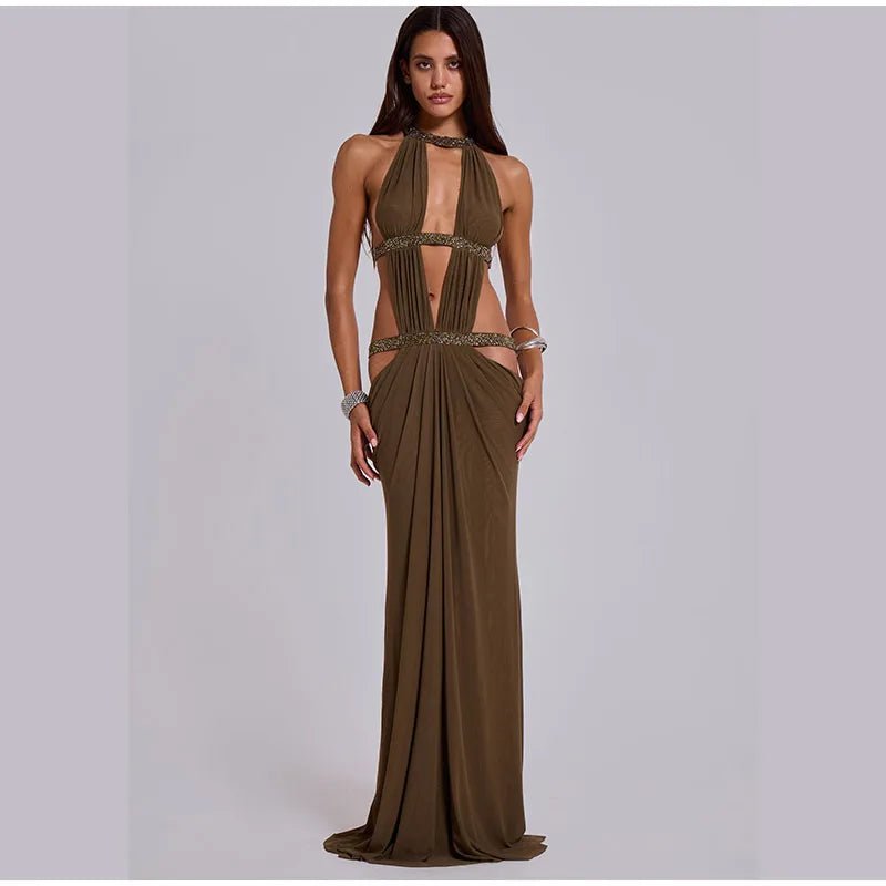 Sequin Halter Backless Maxi Dress - SN Wigs & More