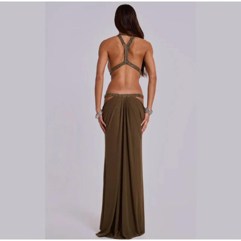 Sequin Halter Backless Maxi Dress - SN Wigs & More
