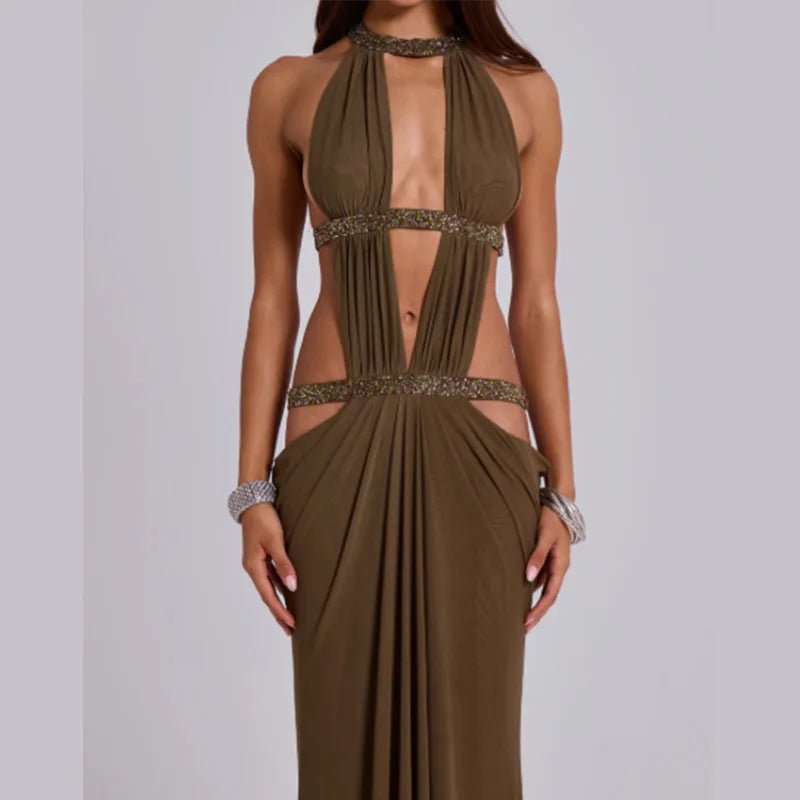Sequin Halter Backless Maxi Dress - SN Wigs & More