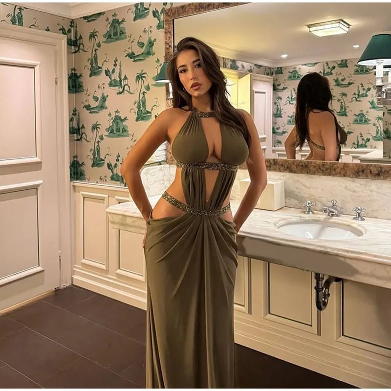 Sequin Halter Backless Maxi Dress - SN Wigs & More