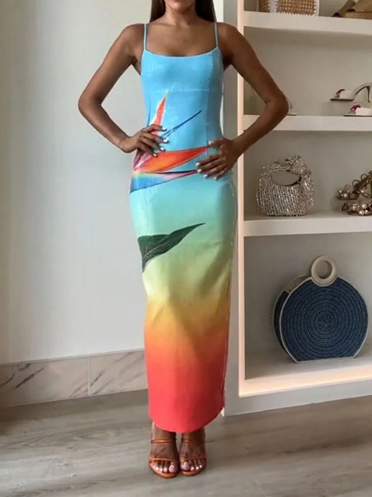 Sequined Patchwork Sleeveless Pencil Dress, Women Summer Gradient V Neck Fashion Party Dress, 2024 Backless Simple Ladies Dress - SN Wigs & More