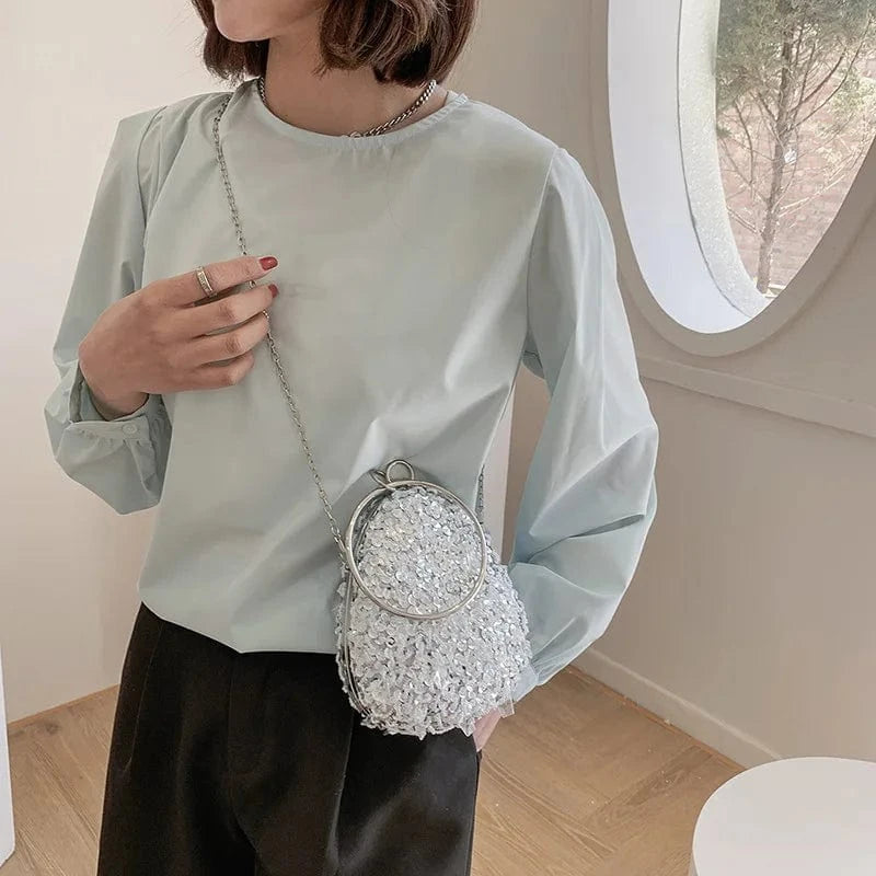 Sequins Designer Women Evening Clutch Hand Bags Round Handle Chains Luxury Shoulder Messenger Bags Ins Personality Banquet Bolsa