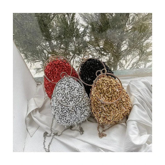 Sequins Designer Women Evening Clutch Hand Bags Round Handle Chains Luxury Shoulder Messenger Bags Ins Personality Banquet Bolsa