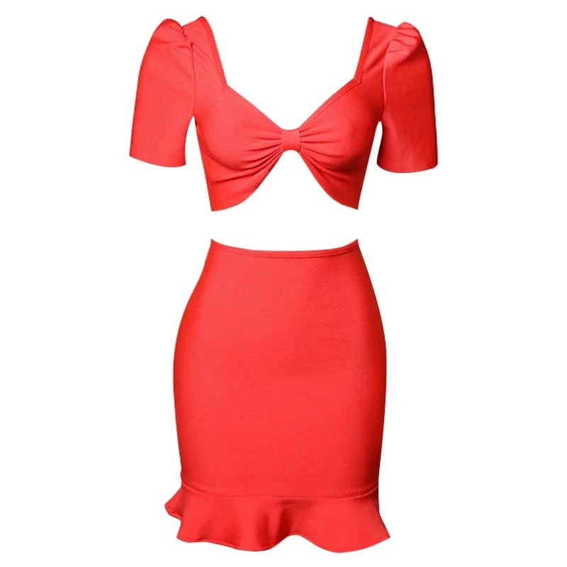 Sesidy 2024 Wholesale Lovely Vacation Bandage Sexy Outfits Trending Red Two Piece Set Woman
