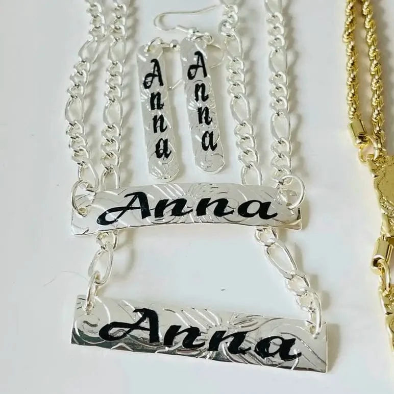 set / 11 / Silver JX242 Customize name ring initial vertical necklace bracelet set Hawaiian Samoa jewelry wholesale personalized birthday gift