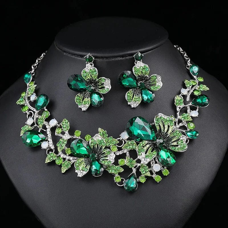 Set / C2 High Quality Flower Crystal Necklace&Earrings Two Pieces Jewelry Sets For Women Party Jewellery Statement Necklaces For Female