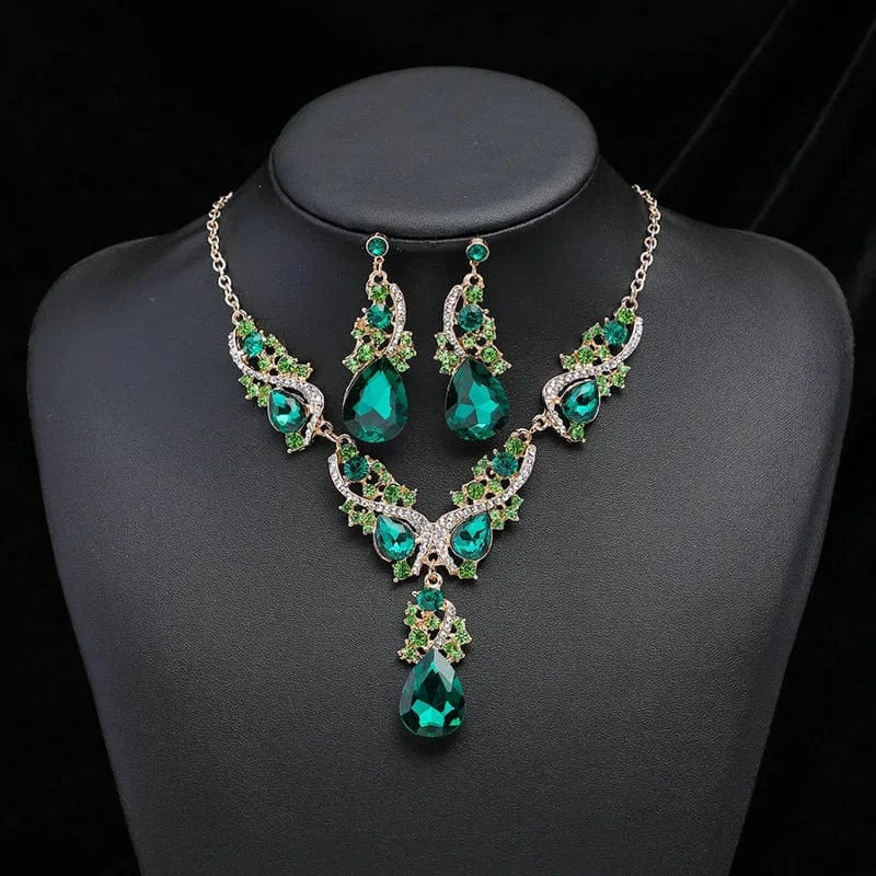Set / C3 2PC/Set Luxury Fashion Bridal Jewelry Sets for Women Earring Necklace Set Rhinestone Crystal Wedding Necklaces Earrings