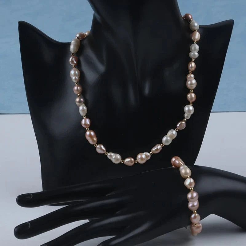 set Handmade 18k gold plated irregular shape freshwater pearl beads women jewelry set