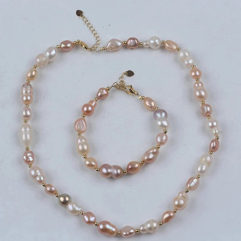 set Handmade 18k gold plated irregular shape freshwater pearl beads women jewelry set