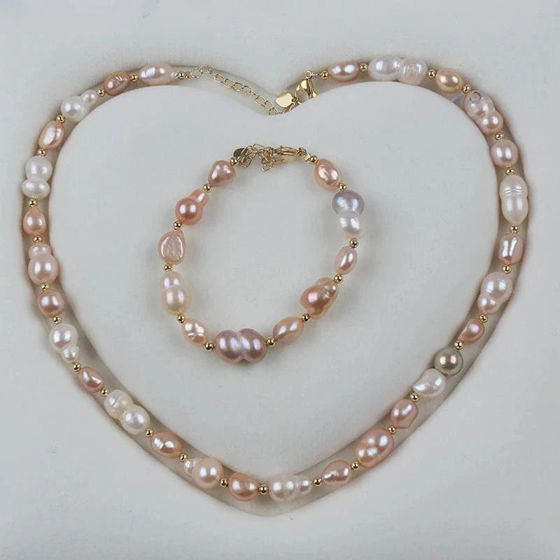 set Handmade 18k gold plated irregular shape freshwater pearl beads women jewelry set