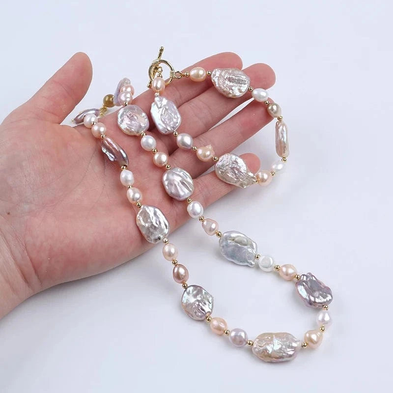 set Handmade 18k gold plated square shape freshwater pearl beads women jewelry set
