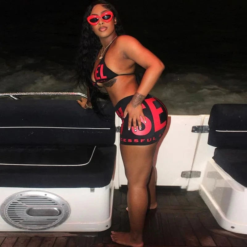 Sexy 3 Pcs Ladies Vacation BeachWear Bra Tops Briefs And Wrap Skirt Swimwear Outfit Summer Three Piece Print Lace Up Women's Set