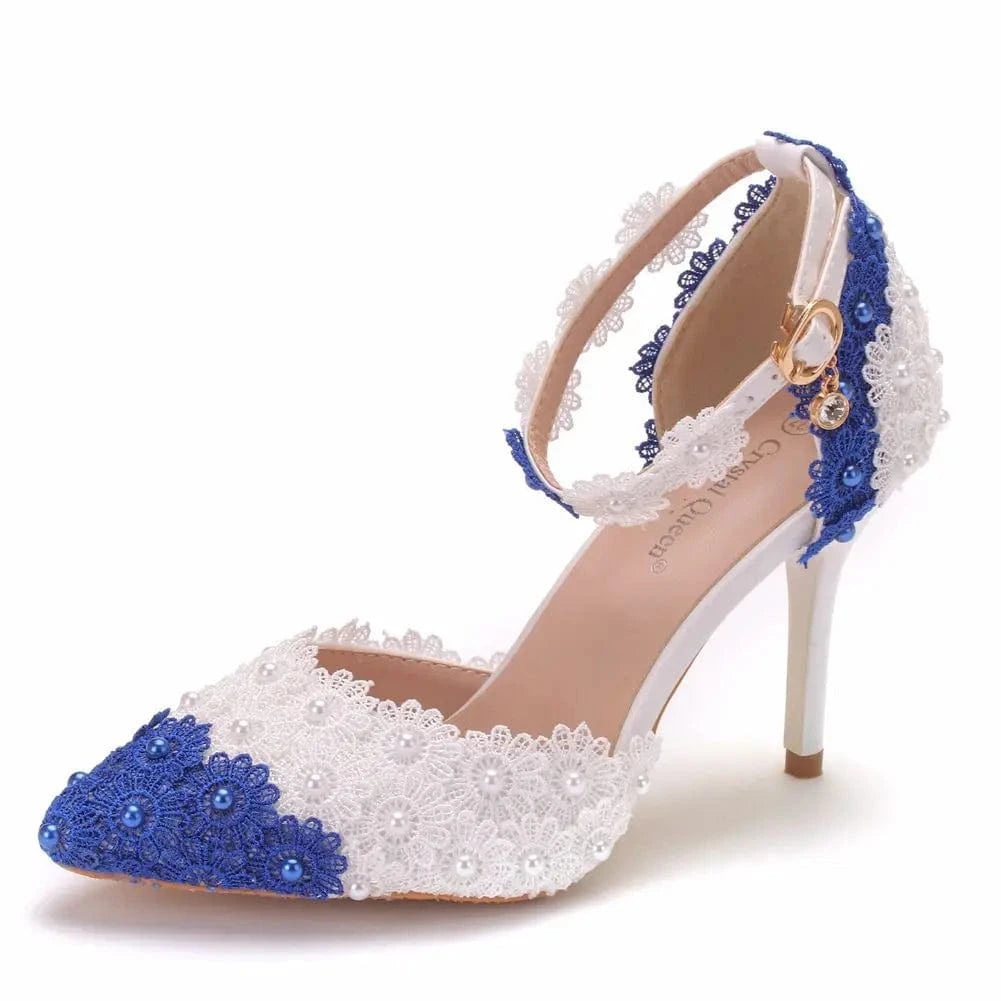 Sexy Banquet Heels Ladies PU Leather Blue&white Lace Color Matching High Heel Sandals Women Rome Shoes
