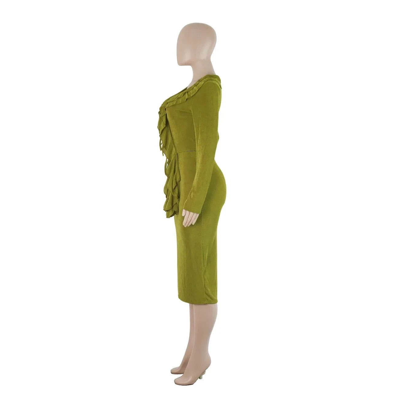 Sexy Bodycon Ladies Two Piece Skirt Outfit Long Sleeve 2 Piece Midi Skirt And Ruffle Lace Up Top Suit Set For Women