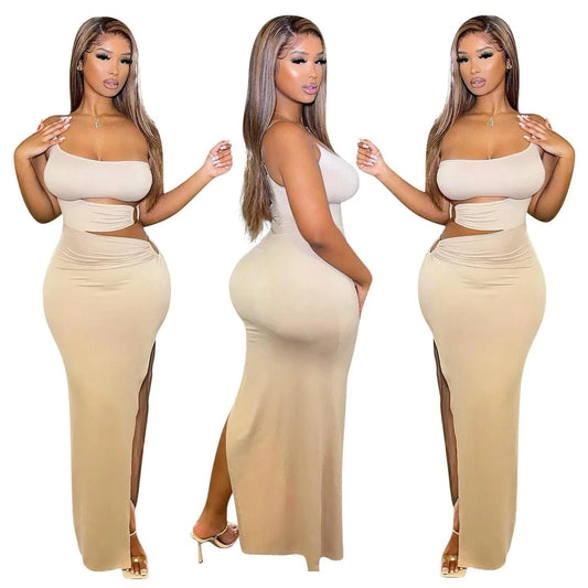 Sexy Bodycon One Shoulder Cut Out Slit Lady Club Dress Summer Asymmetric Womens Casual Maxi dresses 2022