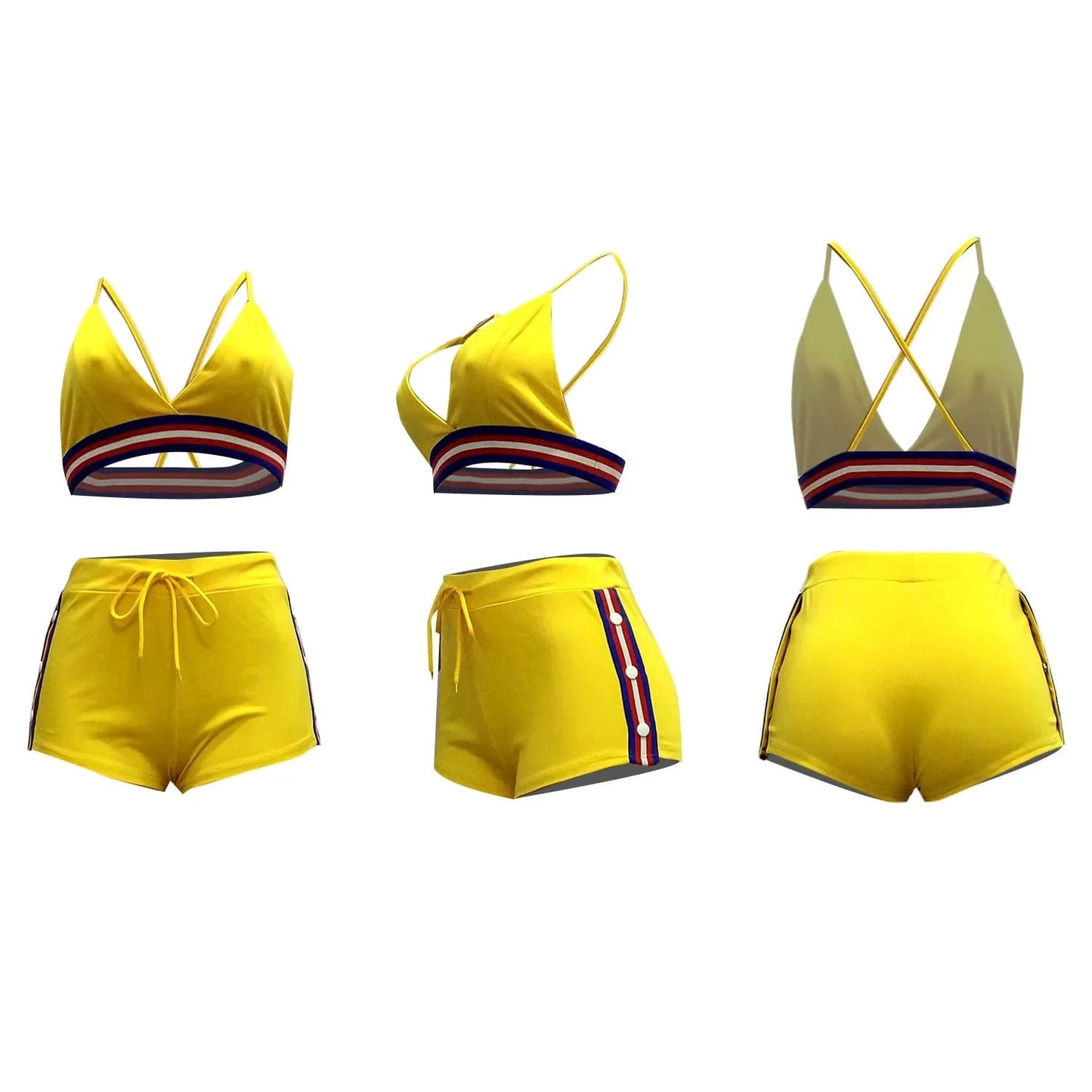 Sexy Bra Top Shorts Ribbon Button Two Piece Sets Ladies Top Plain Shorts Set 2 Piece Crop Top and Shorts Women Sets