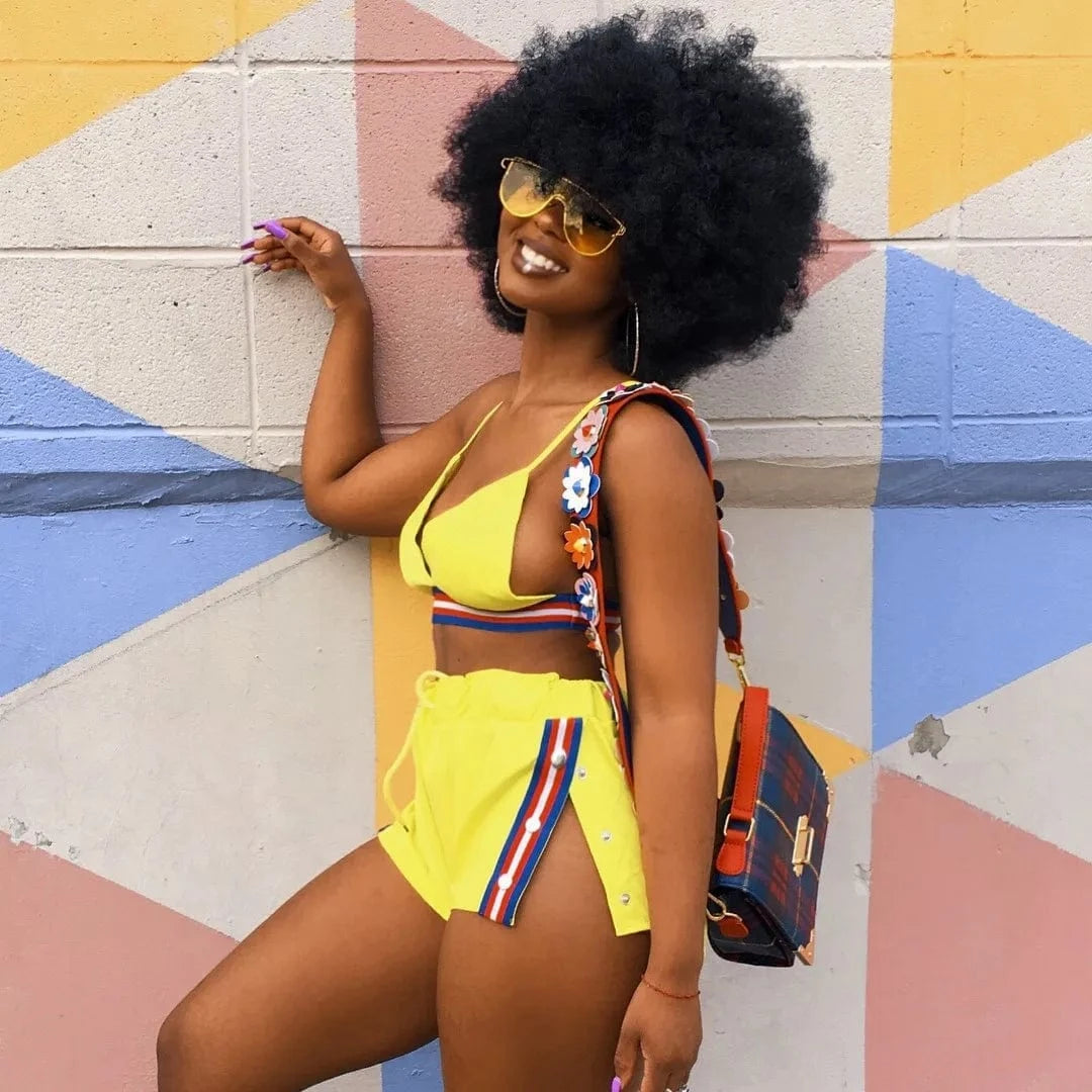 Sexy Bra Top Shorts Ribbon Button Two Piece Sets Ladies Top Plain Shorts Set 2 Piece Crop Top and Shorts Women Sets