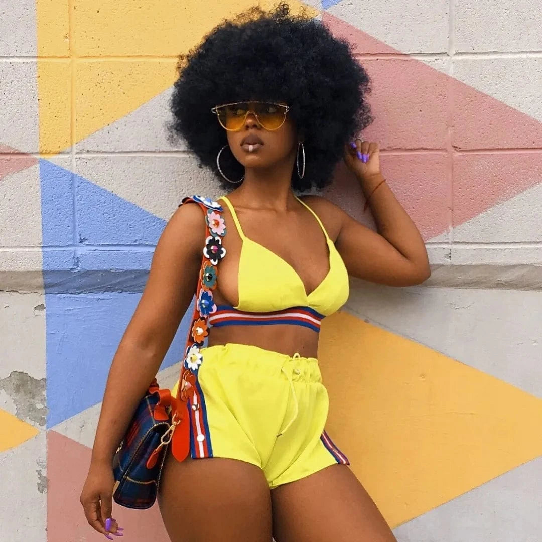 Sexy Bra Top Shorts Ribbon Button Two Piece Sets Ladies Top Plain Shorts Set 2 Piece Crop Top and Shorts Women Sets