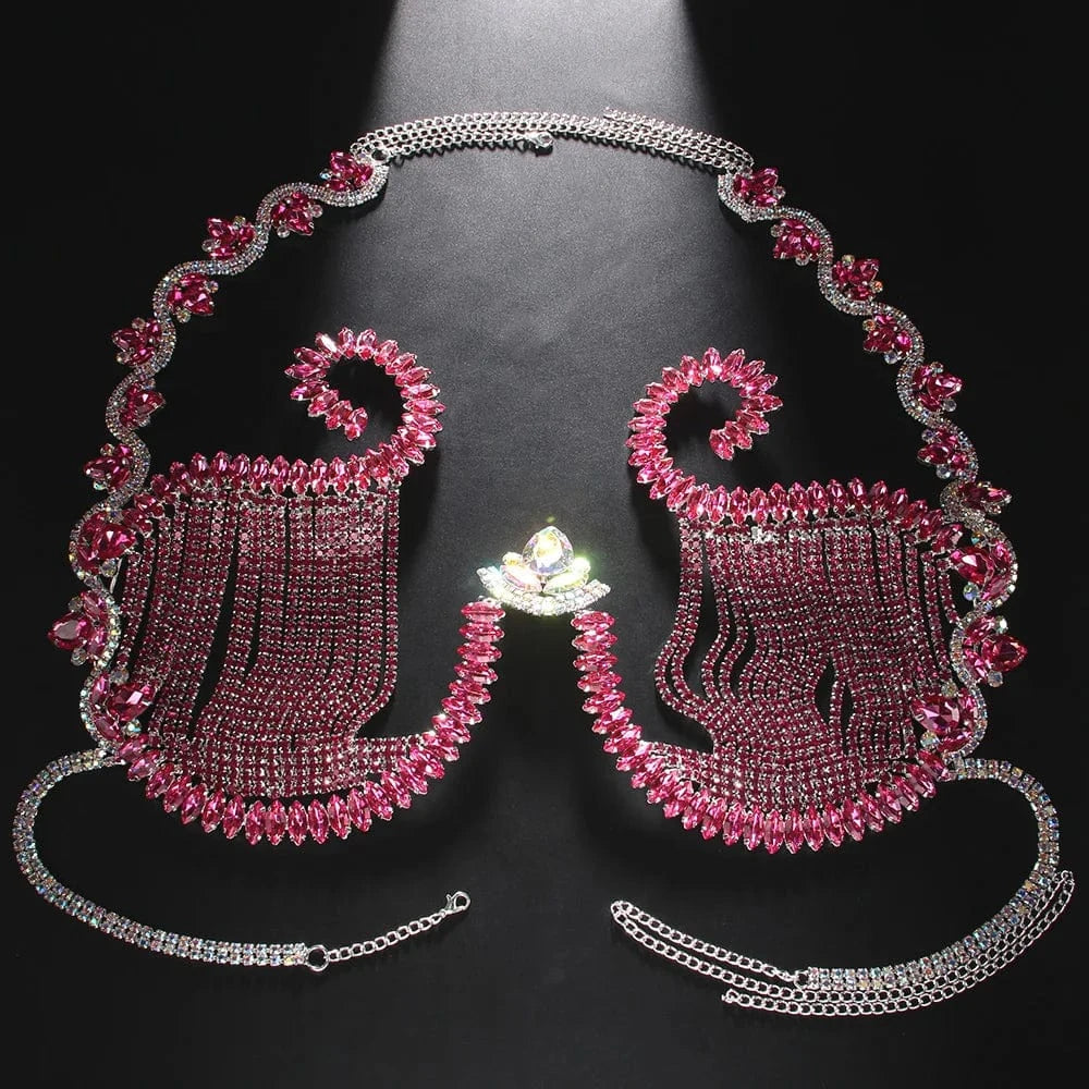Sexy bra top wrapped chest hot rhinestone body crystal chain shiny women sexy lingerie with diamond