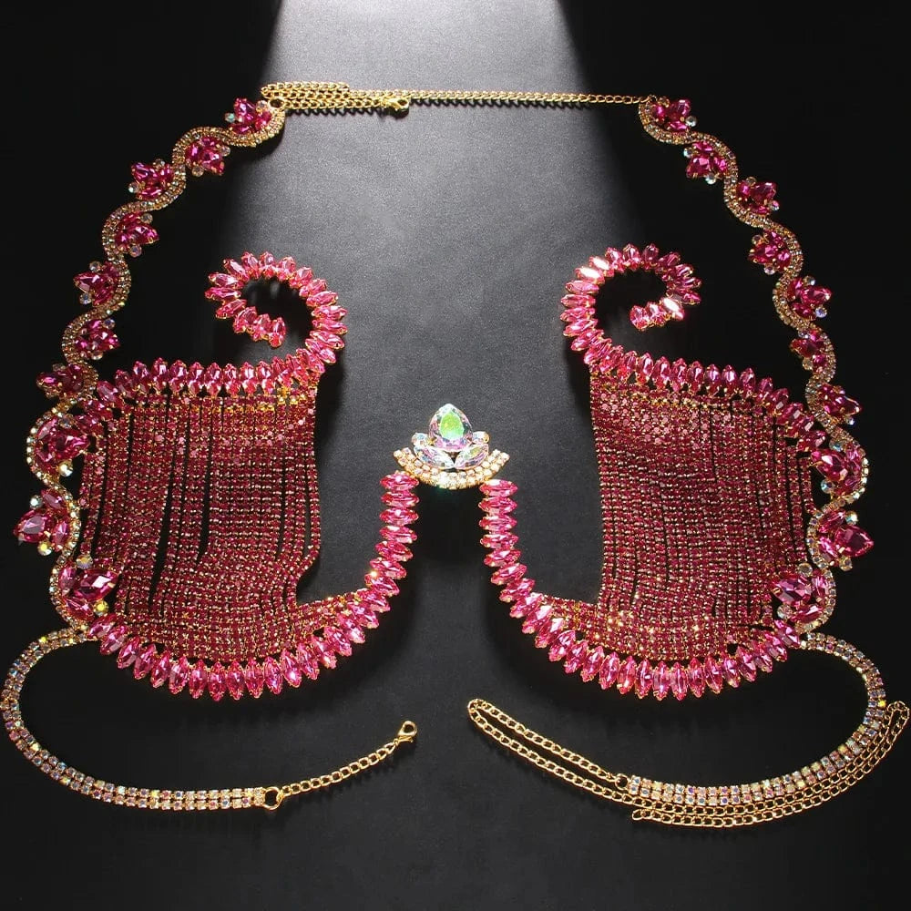 Sexy bra top wrapped chest hot rhinestone body crystal chain shiny women sexy lingerie with diamond