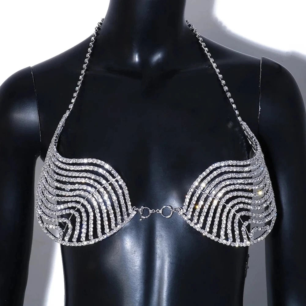Sexy Crystal Chest Bracket Cover Breast Chain Jewelry for Women Curved Rhinestone Lingerie Bra Body Chain Wholesale