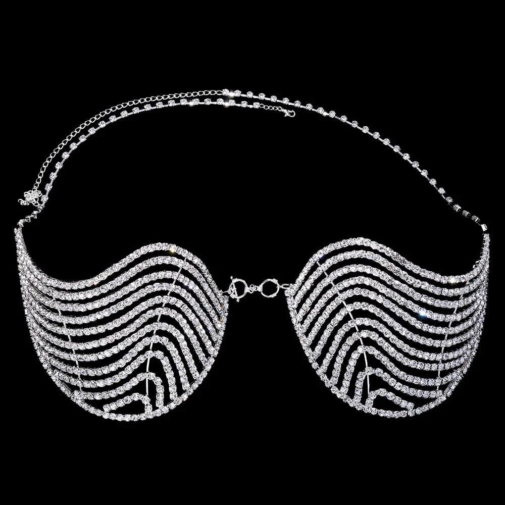 Sexy Crystal Chest Bracket Cover Breast Chain Jewelry for Women Curved Rhinestone Lingerie Bra Body Chain Wholesale