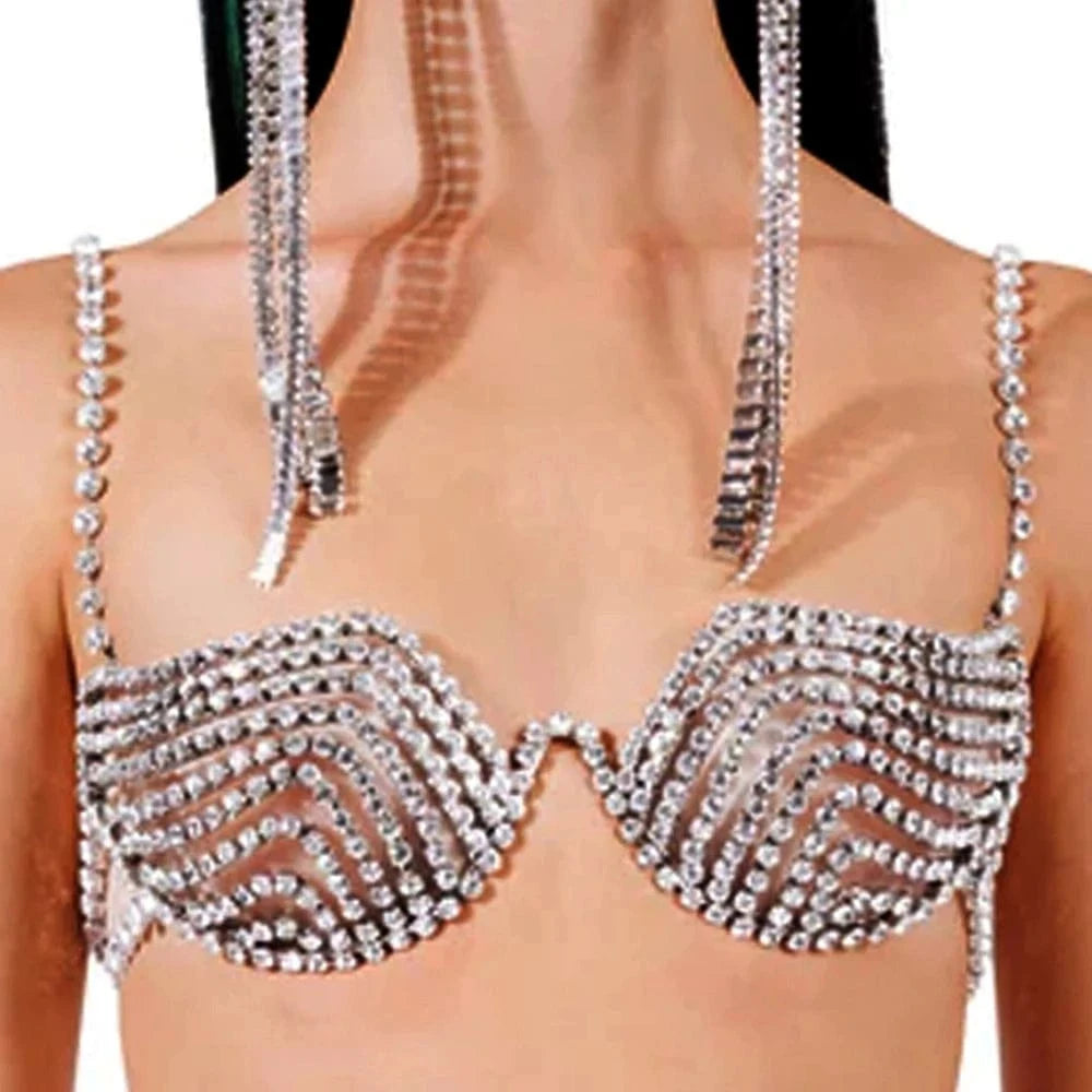 Sexy Crystal Chest Bracket Cover Breast Chain Jewelry for Women Curved Rhinestone Lingerie Bra Body Chain Wholesale