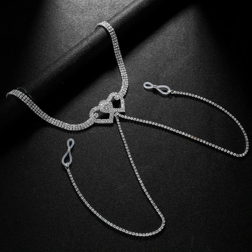 Sexy Double Heart Rhinestone Chest Bracket Bra Jewelry For Women Party Gift  Nightclub Crystal Body Chain Shiny Breast Chain