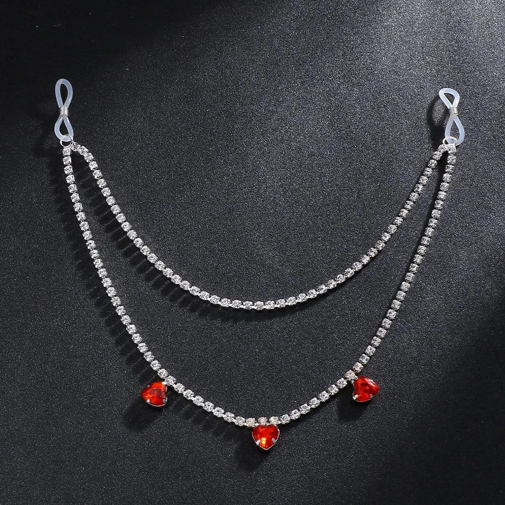 Sexy Double Layer Red Heart Rhinestone Body Chain Jewelry For Women Nightclub Party Crystal Bra Chest Chain Wholesale