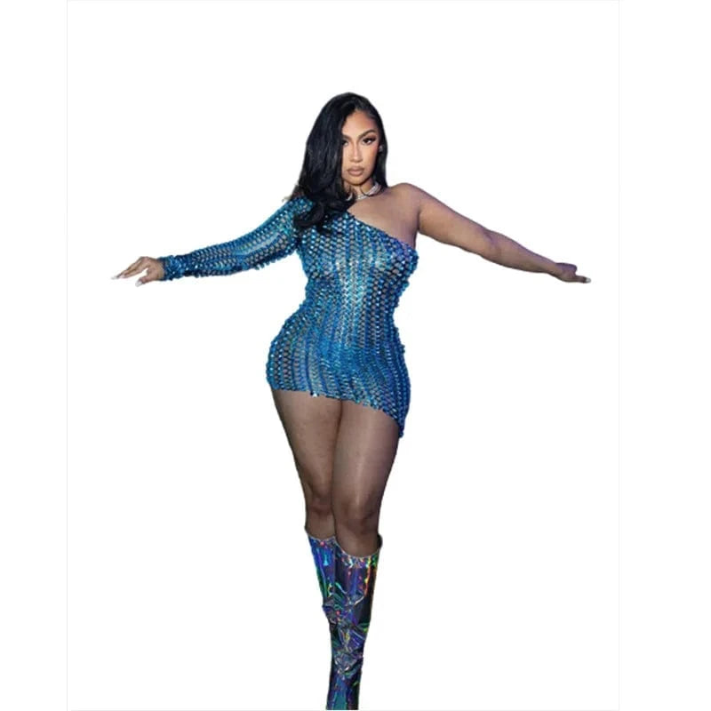 Sexy Dresses with Hole Solid Bodycon Women Clothing 2023 Spring Ladies Sloping Shoulders Casual Women Dresses