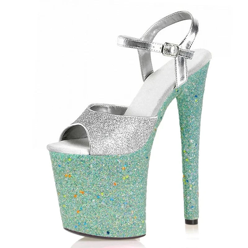 Sexy Fetish Pole Dance 8 inch Girl high heels silver bling bride wedding shoes platform crystal 20cm sexy Women's shoes Exotic