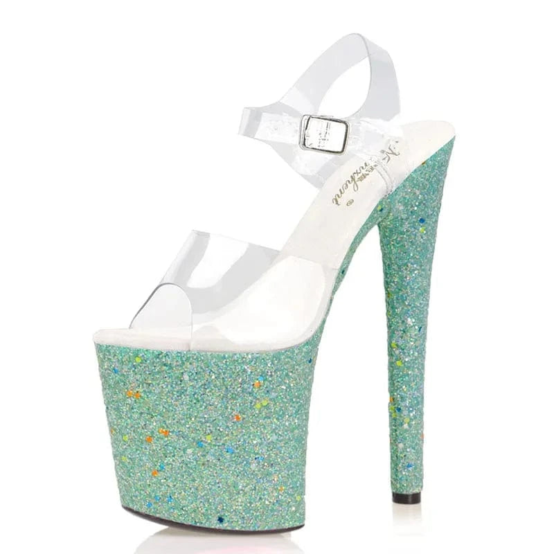 Sexy Fetish Pole Dance 8 inch Girl high heels silver bling bride wedding shoes platform crystal 20cm sexy Women's shoes Exotic