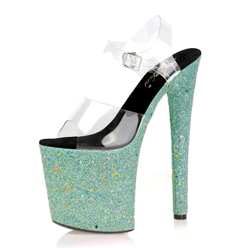 Sexy Fetish Pole Dance 8 inch Girl high heels silver bling bride wedding shoes platform crystal 20cm sexy Women's shoes Exotic