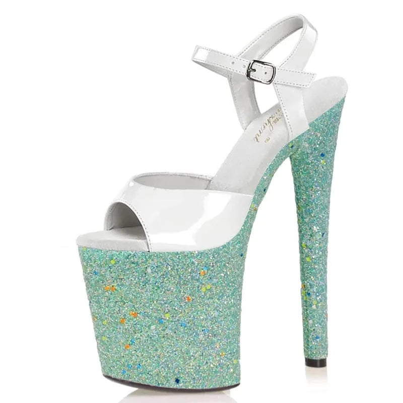 Sexy Fetish Pole Dance 8 inch Girl high heels silver bling bride wedding shoes platform crystal 20cm sexy Women's shoes Exotic
