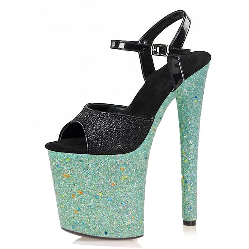 Sexy Fetish Pole Dance 8 inch Girl high heels silver bling bride wedding shoes platform crystal 20cm sexy Women's shoes Exotic