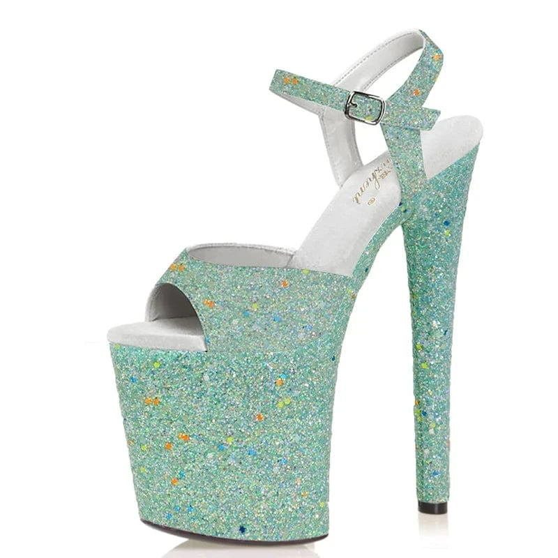 Sexy Fetish Pole Dance 8 inch Girl high heels silver bling bride wedding shoes platform crystal 20cm sexy Women's shoes Exotic