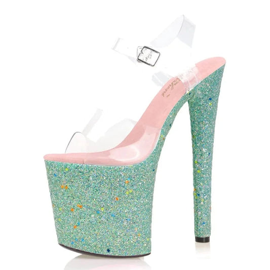 Sexy Fetish Pole Dance 8 inch Girl high heels silver bling bride wedding shoes platform crystal 20cm sexy Women's shoes Exotic