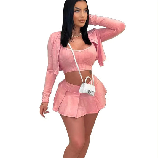 Sexy girls trendy spring clothes 2pc sets chic woman outfit going out dress with jacket for women