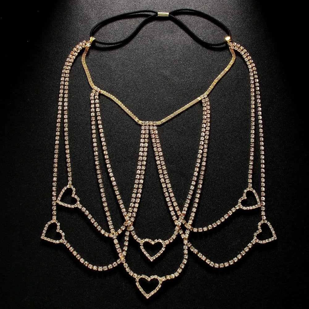 Sexy / Gold Multi Layer Heart Design Rhinestone Thigh Chain Jewelry For Women Girls Nightclub Party Sexy Crystal Body Leg Chain Wholesale