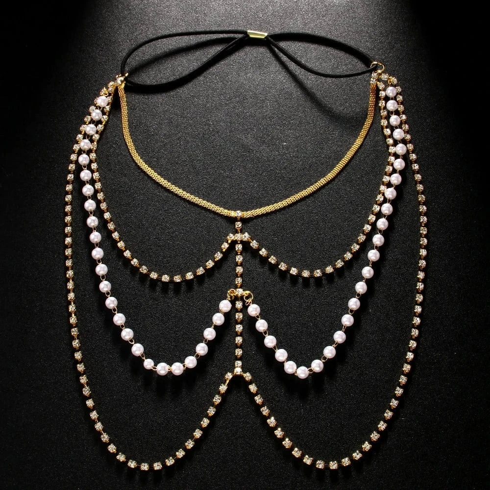 Sexy / Gold Multi Layers White Pearl Rhinestone Leg Chain Jewelry For Women Girls Nightclub Party Sexy Shiny Crystal Body Chain Hot Sale